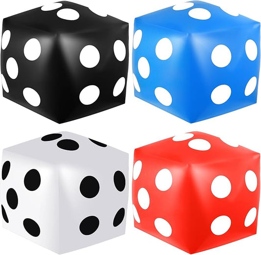 4 Pieces Jumbo Inflatable Dice 12.6 Inch Large Inflatable Dice Fun Game Toy for Indoor Outdoor Lawn Swimming Pool Party Favor Board Game Decoration (White, Black, Blue, Red)