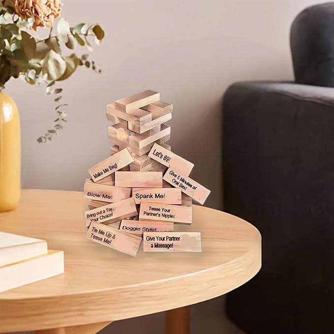 48pcs Wooden Tumble Tower Games - Couple Game Blocks,Party Night Block,Fun Valentine's Day Gift,Lover Drunkingm and Stacking Block for Date Night Party Game