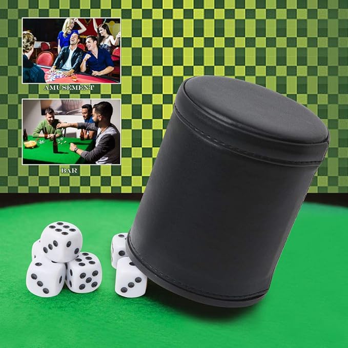 Felt Lined Professional Dice Cup - with 6 Dices Quiet for Yahtzee Game