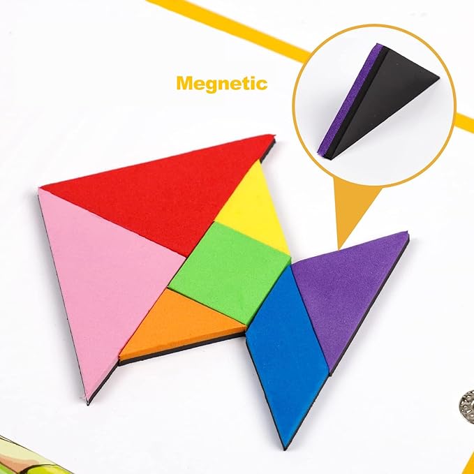 Travel Tangram Puzzle,Magnetic Puzzle Book Game Road Trip Game Jigsaw Shapes Dissection STEM Games with Solution IQ Educational Toy for Kid Adult Challenge Brain Teasers 240 Patterns(2Pcs Tangrams)