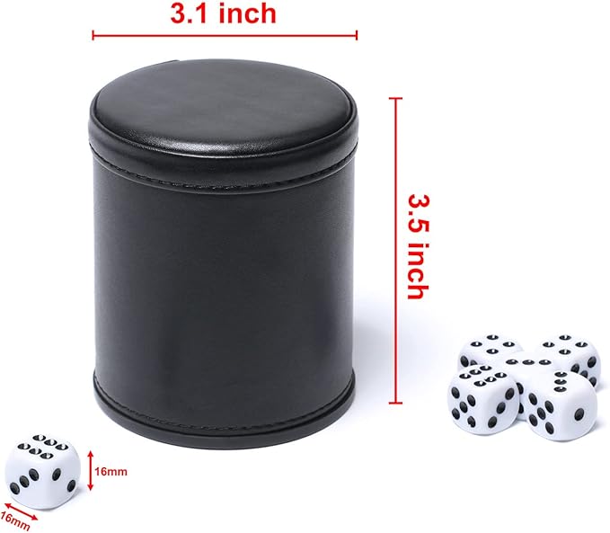 Leatherette Dice Cup Set Red Felt Lined Shaker with 6 Dot Dices for Yahtzee Farkle Bar Party Dice Games-5 Pack