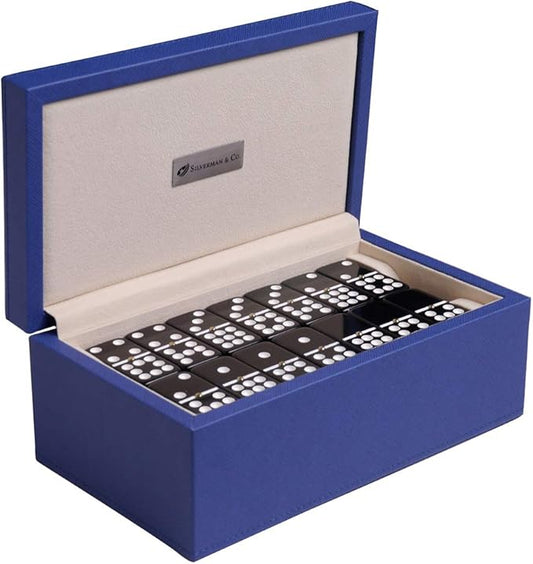 Silverman & Co. Double 9 Large Black Domino Set - Blue Case