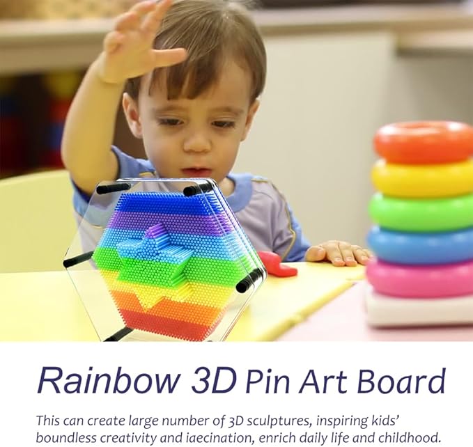 3D Pin Art Intellectual Fun Toy Rainbow Pin Art Palm Board Extra Large(7.5 x8 Inches) Arouse Sense of Imagination Innovative Boundless Creativity (Hexagon - 7.5 x 8 Inches)