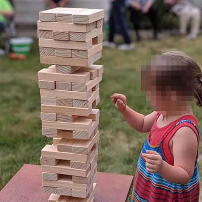 LONEA Ice Breaker Questions Wood Balance Stacking Blocks Game - Get to Know Each Other Family Night Games Tumbling Tower - Icebreaker Conversation Starters