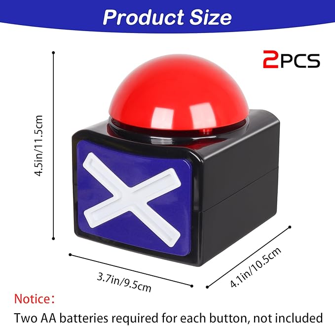 Buzzers for Trivia Games with Lights and Sound 2PCS Game Show Buzzers for Teacher Party Game Must Haves (2 PCS)