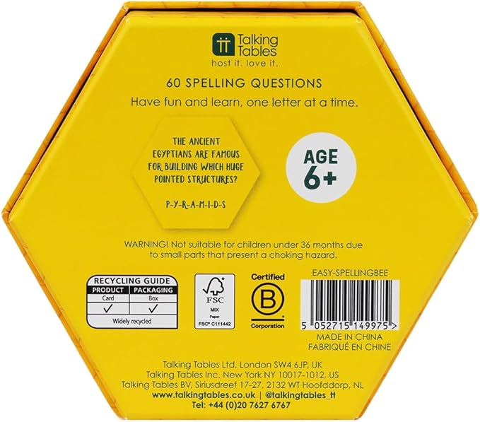 Talking Tables Fun Spelling Bee and Quiz Travel Pocket Game for Home or Journeys - Educational Trivia Cards with Trivia Challenges, for Boys or Girls - Plastic-Free, Ages 6+ -