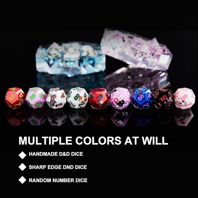 DND Dice Set Polyhedral, IDTQ Dungeons and Dragons Purple Dice Set RPG MTG Table Games 7-Die Resin Sharp with Acrylic Starlight Accent Box (Rose-Red)