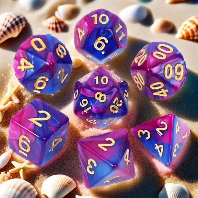 DND Polyhedral Dice Set with a Black Dice Bag for D&D RPG MTG Role Playing Table Games RPG Polyhedral Dice for Dungeon and Dragons Playing Games 7-Die Set (Blue&Purple Dice)