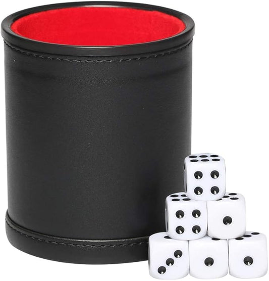 PU Leather Dice Cup Set, Felt Linning Dice Shaker for Yahtzee/Farkle/Bar Party Dice Games, Includes 16mm Dot Dices