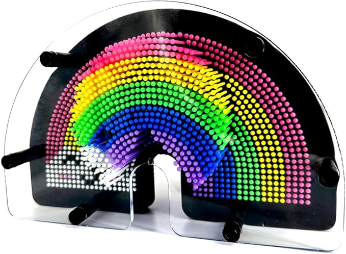 3D Pin Art Intellectual Fun Toy Rainbow Plastic Pin Art Palm Board Push Pin Toy(Smiling Rainbow 6x10Inches)