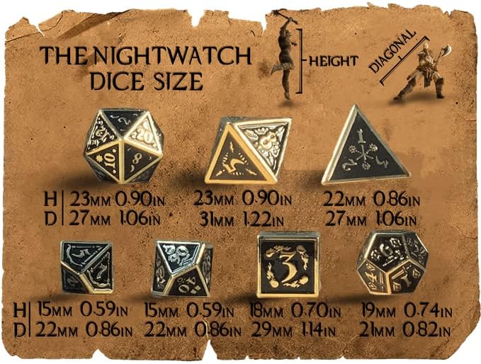 Metal Dice Set Collection for DND and All TRPG Games (Nightwatch, Silver 7 Set)