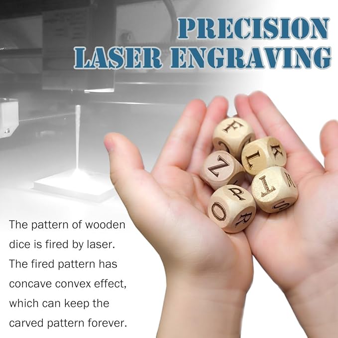 5Pcs/Set Wooden Letter Dice Set,6-Sided Laser Engraving A-Z Pattern Wood Rolling Dices for Game Party