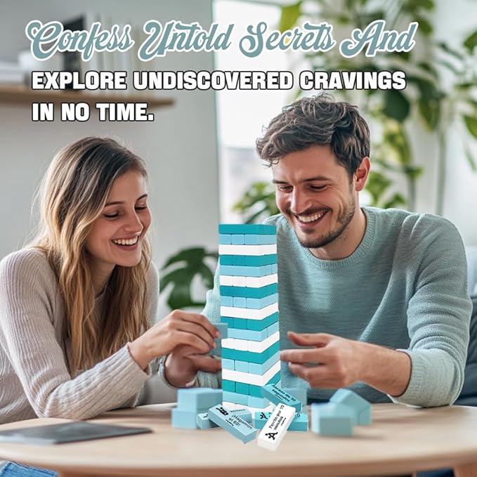 1step2dream Spanish Tease Tower Jenga for Couples, Español Block, Flirty Stacking Blocks for Date Night, Hot Tumbling Tower with Naughty Tasks, Romantic Wooden Game