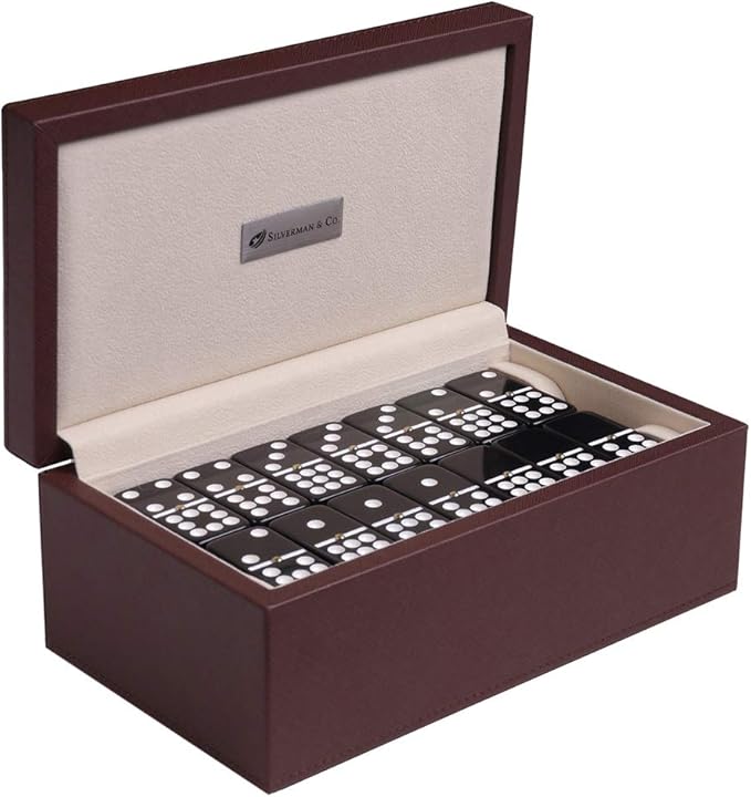 Silverman & Co. Double 9 Large Black Domino Set - Brown Case