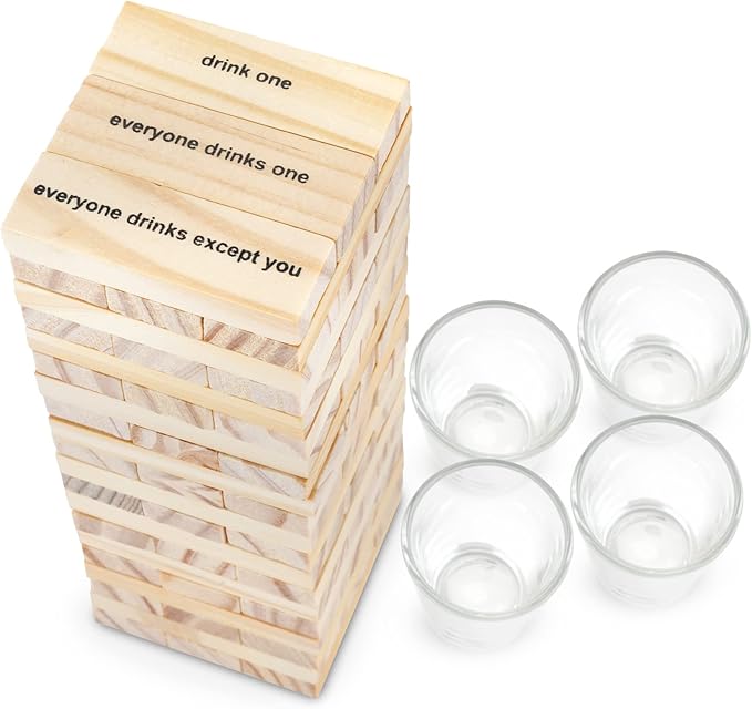 True Stack Blocks Game - Indoor or Outdoor Games for Adults - Adult Drinking Games - Stacking Game with Shot Glasses - Set of 1