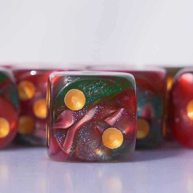10 PC D6 dice 16mm Acrylic Dice Set for RPG MTG DND Dice Table Games and Board Games (Red + Green)