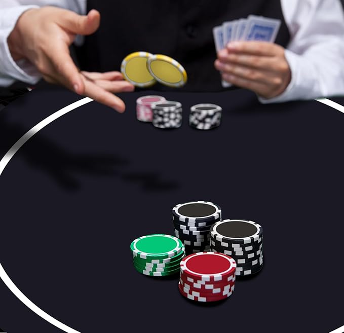 nuveti 24/31/47/55/63inch Round Poker Mat for Texas Holdem | Portable Poker Table Top with Art Deco Layout Print 6-8 Player Game Layout Mat to Play Cards, Poker Games, Blackjack, Casino