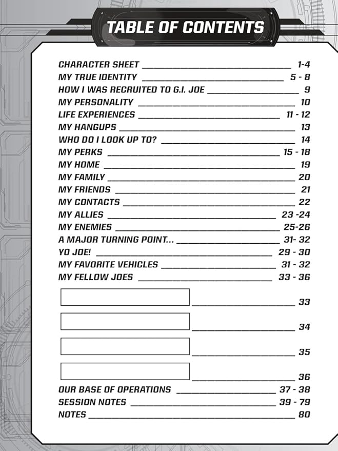 Renegade Game Studios G.I.I JOE Roleplaying Game Expanded Character Sheet Journal