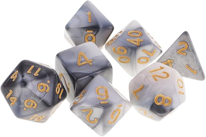 7pcs/Set D4 D6 D8 D10 D12 D20 Dichromatic Polyhedral Dices for Beginner Role Playing Game D&D Dice Set Party Table Board Game Supplies，with A Silver Pouch(WhiteBlack)