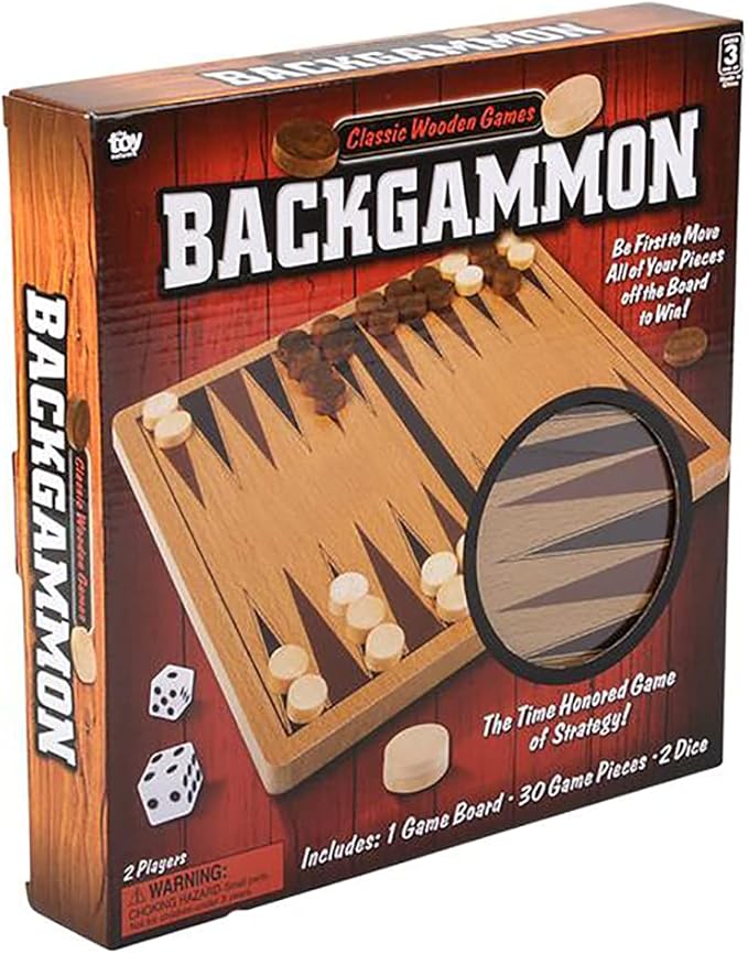 The Dreidel Company Classic Wooden Board Games, Great for Prizes, 10" (10" Wooden Backgammon)