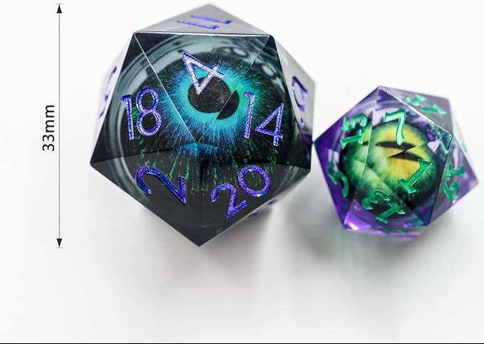 Dungeons and Dragons DND Dice D20, Moving Eyeball Liquid Core Dice Set D&D 33MM Oversized D20 Single Sharp Edge Resin dice with Gift Case, Polyhedral Dice for Role Playing Game