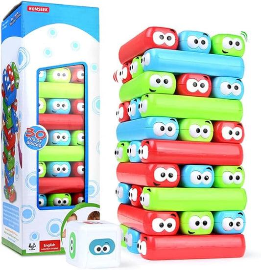Tumbling Tower Stacking Blocks,Colored Cartoon Plastic Building Blocks Board Toppling Colorful Cube