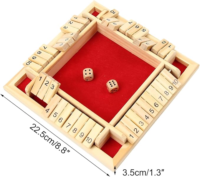 Wooden Shut The Box Game, 10-Number Dice Game for 2-4 Players, for Parties and Friends Gatherings, Classic Tabletop Board Game