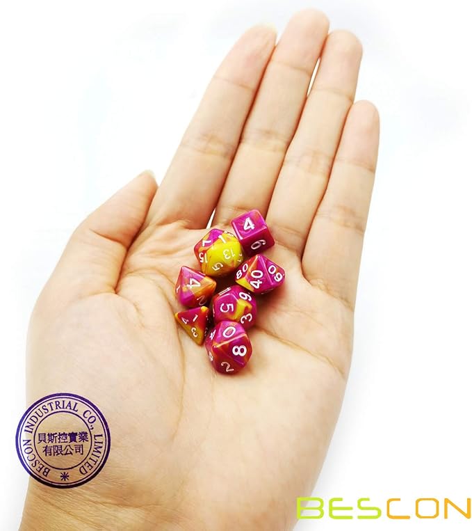 Bescon Mini Two Tone Polyhedral RPG Dice Set 10MM, Small Dice Set D4-D20 in Tube, 6 New Assorted Colored of 42pcs