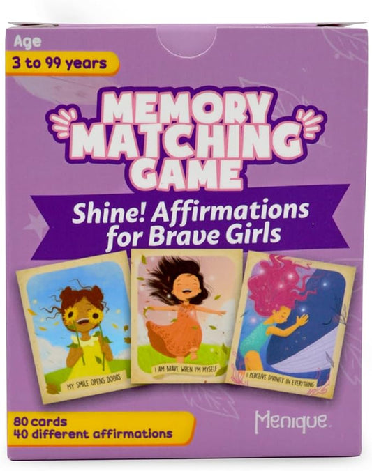 Menique Shine Memory Matching Game – 80 Cards (40 Pairs) with Positive Affirmations for Brave Girls – Motivational & Mindful Matching Game for Confidence and Self-Love