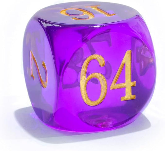 Big Translucent Backgammon Doubling Cube Dice 30MM, Large Backgammon Doubling Number Dice 1 3/16", Translucent Purple