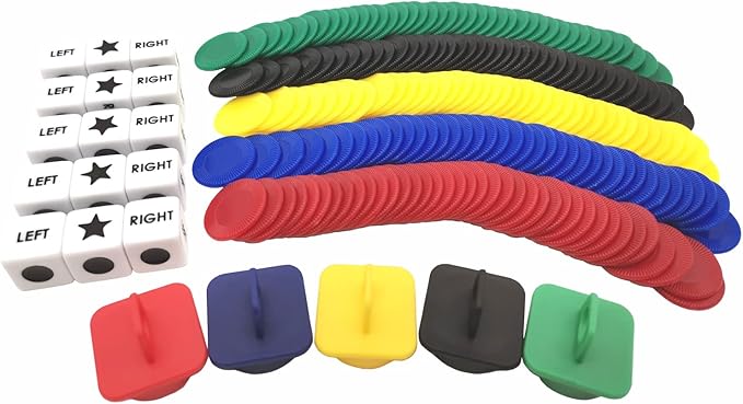Left Right Center Dice Game Prime Set Bundle with 3 Dices + 36 Chips. Round Tube Storage is Very Convenient for Travel. Easy to Store, Carry Around. (3 Pack)