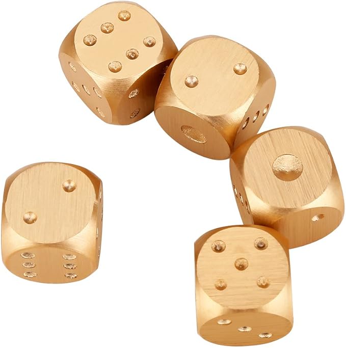 Precision Aluminum Alloy Dice Solid Metal Dice Set Table Game Dice Poker Games Dices Set with Case 5pcs (Gold Square Box) Black and Gold dice