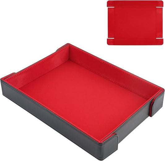 PU Leather Dice Tray Magnetic Folding Dice Rolling Mat with Red Felt Lining for Dice Games Portable Tabletop Board Games Tray