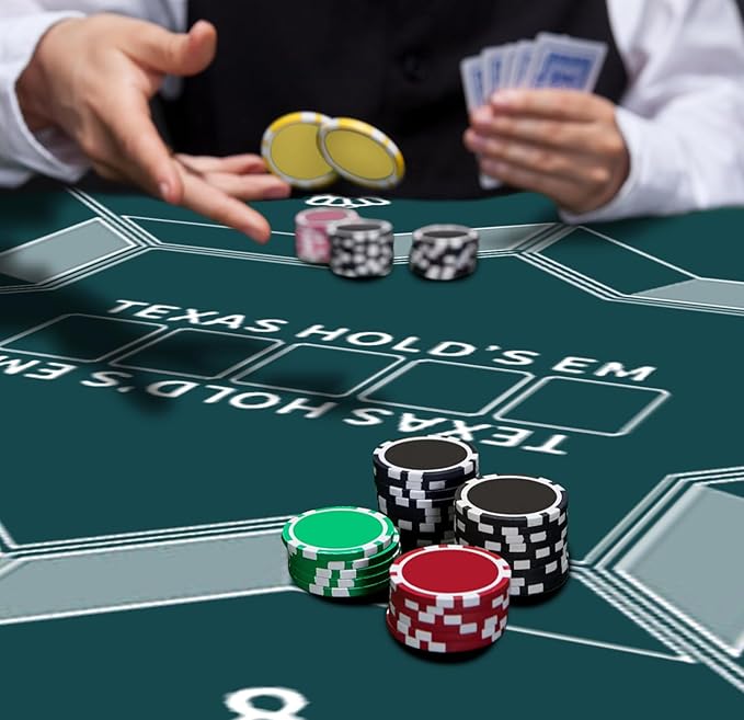 nuveti 24/31/47/55/63inch Round Poker Mat for Texas Holdem | Portable Poker Table Top with Art Deco Layout Print 6-8 Player Game Layout Mat to Play Cards, Poker Games, Blackjack, Casino