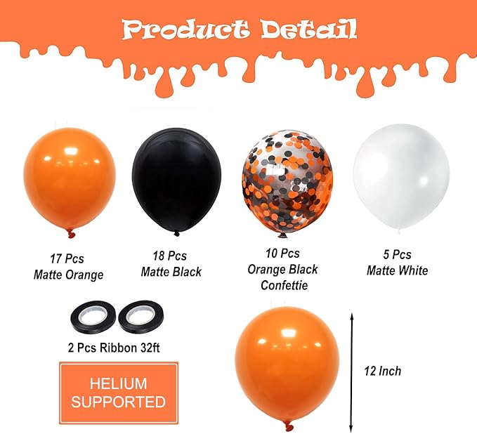 Halloween Balloons Black Orange Balloons Set, 50Pcs 12inch Black White Orange Confetti Latex Balloon Halloween Balloon for Celebration Party Bar Anniversary Graduation Decoration