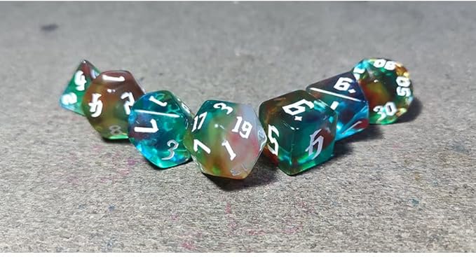 7pcs/Set D4 D6 D8 D10 D12 D20 Dichromatic Polyhedral Dices for Beginner Role Playing Game D&D Dice Set Party Table Board Game Supplies，with A Silver Pouch(Multicoloured)