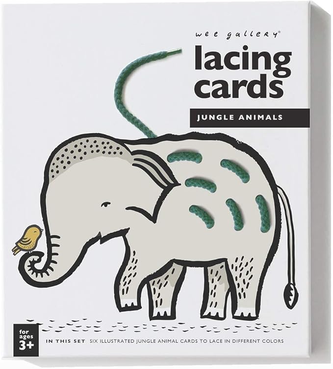 Wee Gallery Jungle Animals Lacing Cards for Toddlers, Sewing Board, Preschool Toys, Montessori Learning Activity for Kids, Learn Motor Skills, Colors, Travel Game, with Soy Inks (Ages 3 4 5 Years +)