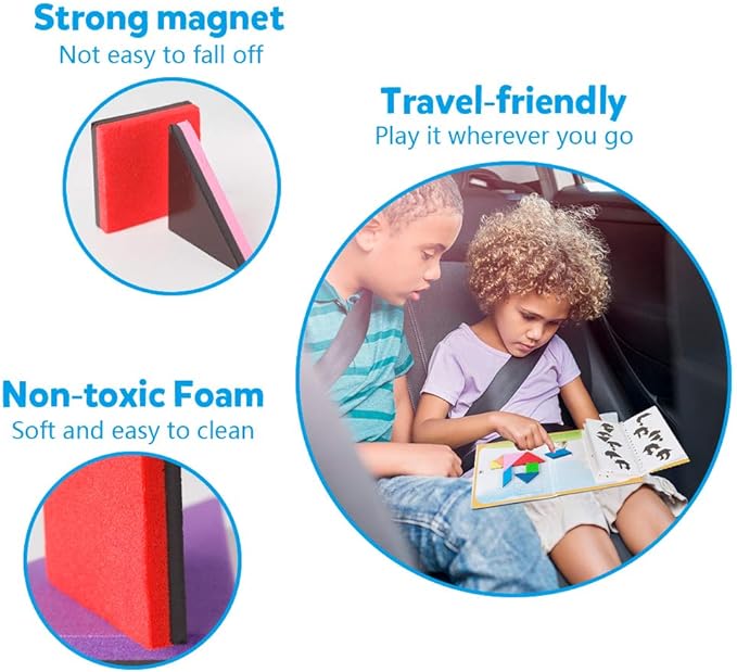 Coogam Travel Tangram Puzzle - Magnetic Pattern Block Book Road Trip Game Jigsaw Shapes Dissection STEM Games with Solution for Kid Adult Challenge - IQ Educational Toy Gift Brain Teasers 360 Patterns