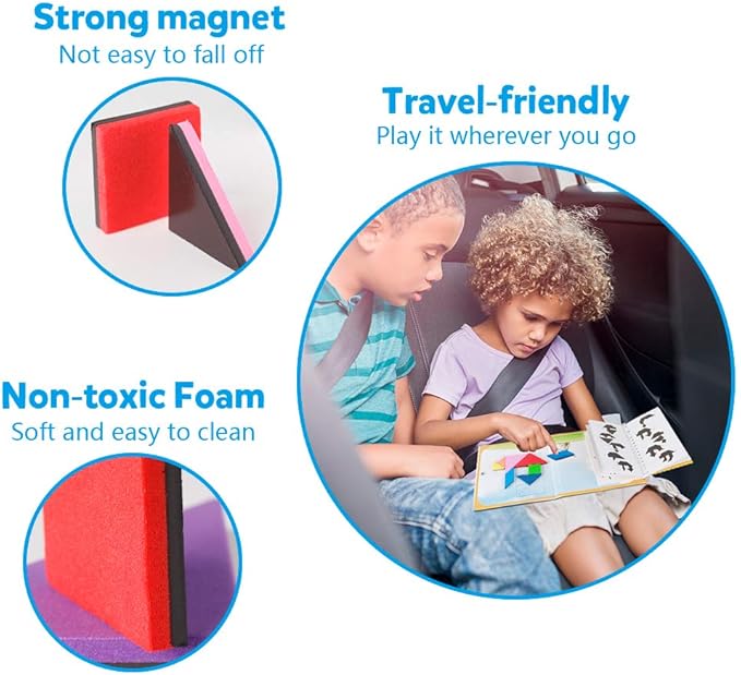 Coogam Travel Tangram Puzzle - Magnetic Pattern Block Book Road Trip Game Jigsaw Shapes Dissection STEM Games with Solution for Kid Adult Challenge - IQ Educational Toy Gift Brain Teasers 360 Patterns