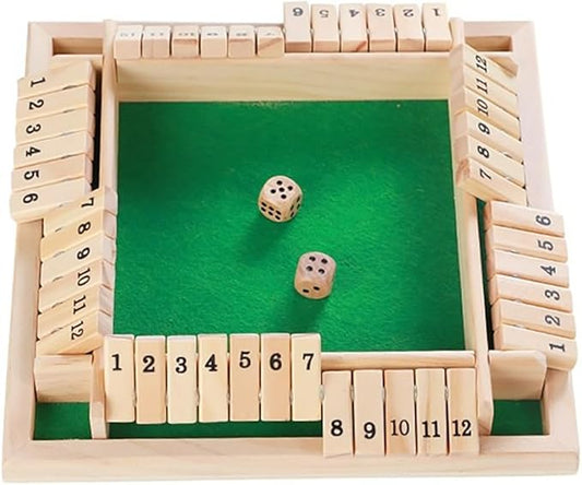 Shut The Box Game 12 Numbers, Shut The Box Dice Game Wooden Board Table Close The Box 2-4 Player 2 Dices Classics Close The Box Board Game for Adults Kids, Family Classroom Home or Bar