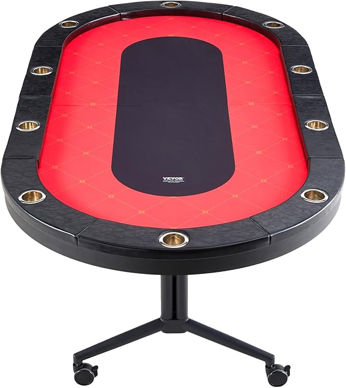 VEVOR 10 Player Poker Table Foldable, Portable Folding Card Board Game Table, Casino Leisure Table, Blackjack Texas Holdem Table with Padded Rails and Stainless Steel Cup Holders,Blue (90 in)