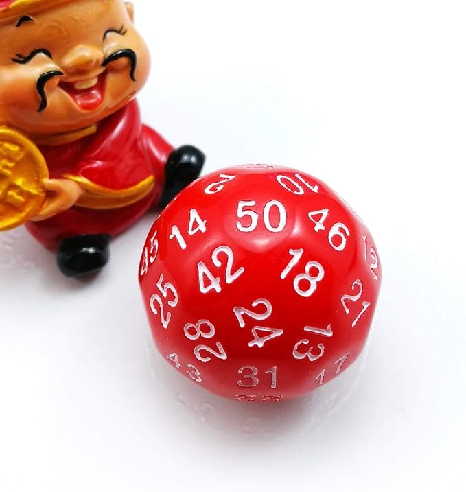 Bescon Fifty-Sided Die, 50 Sided Cube, 50 Sides Dice, 50-Sided D50 30mm Large Gaming Dice - 5 Assorted Opaque Color with Numbers