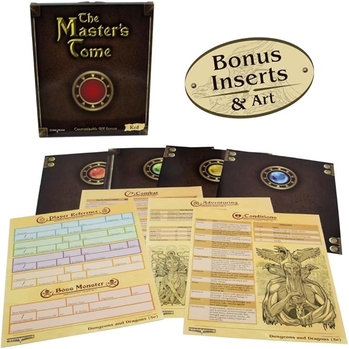 Stratagem The Master's Tome 4-Panel Customizable GM Screen with Free Inserts – Dry Erase, Dungeon & Game Master Accessory for Tabletop RPG Campaigns (Brown)