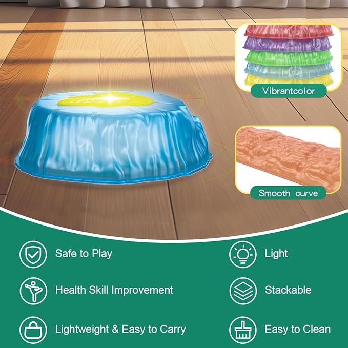 Light Up Stepping Stones for Kids Toddler - 8PCS Non-Slip Stackable Plastic Sensory Stepping Stones, Preschool Obstacle Course Balance Board Game, Gross Motor Energy Toys for Indoor Outdoor