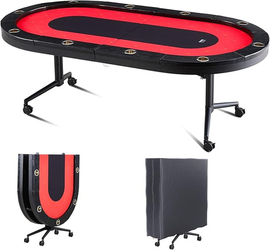 VEVOR 10 Player Poker Table Foldable, Portable Folding Card Board Game Table, Casino Leisure Table, Blackjack Texas Holdem Table with Padded Rails and Stainless Steel Cup Holders,Blue (90 in)
