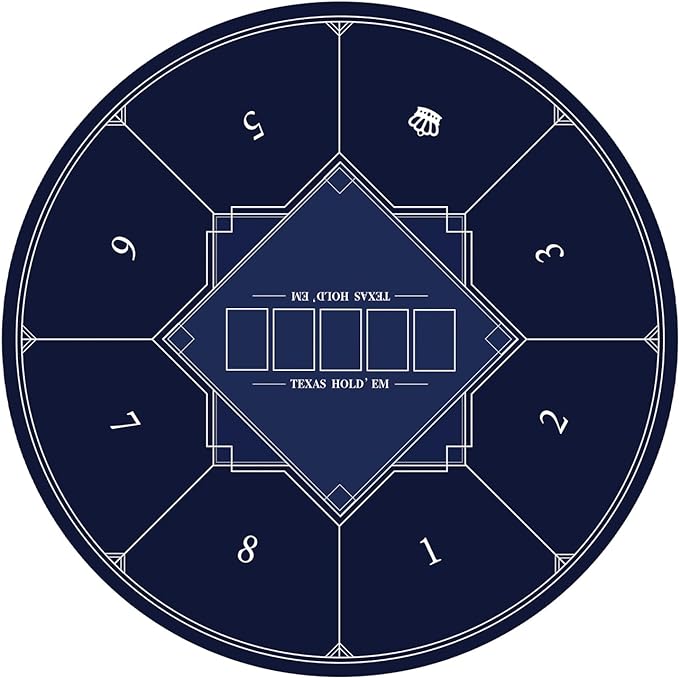 nuveti 24/31/47/55/63inch Round Poker Mat for Texas Holdem | Portable Poker Table Top with Art Deco Layout Print 6-8 Player Game Layout Mat to Play Cards, Poker Games, Blackjack, Casino