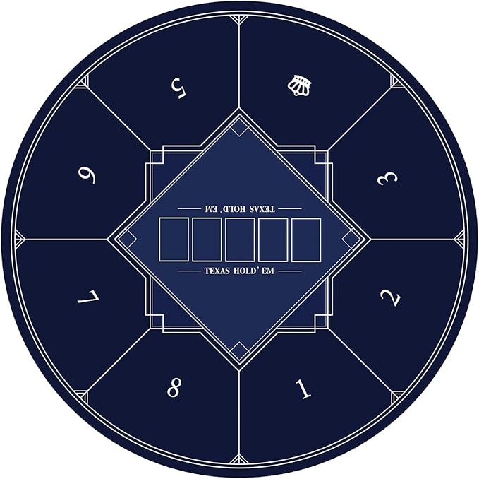 nuveti 24/31/47/55/63inch Round Poker Mat for Texas Holdem | Portable Poker Table Top with Art Deco Layout Print 6-8 Player Game Layout Mat to Play Cards, Poker Games, Blackjack, Casino