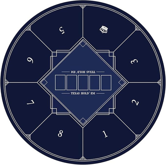 nuveti 24/31/47/55/63inch Round Poker Mat for Texas Holdem | Portable Poker Table Top with Art Deco Layout Print 6-8 Player Game Layout Mat to Play Cards, Poker Games, Blackjack, Casino