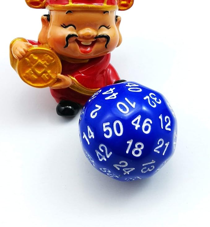 Bescon Fifty-Sided Die, 50 Sided Cube, 50 Sides Dice, 50-Sided D50 30mm Large Gaming Dice - 5 Assorted Opaque Color with Numbers
