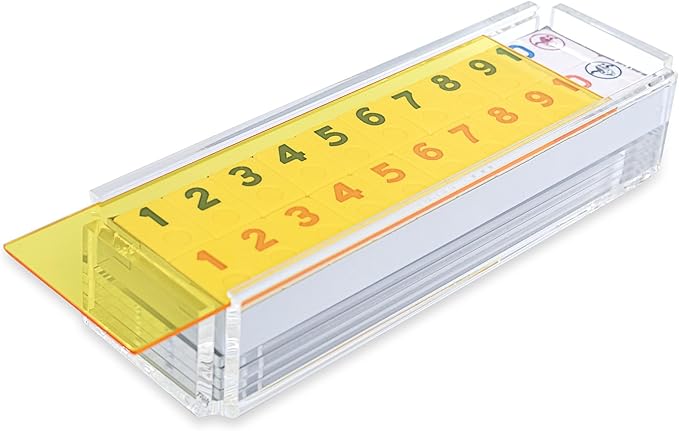 Luxury Rummy Tile Set Game in Handmade Acrylic Case with 4 Racks Included (Yellow)